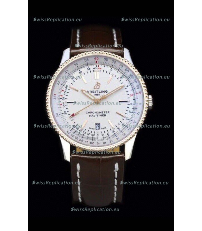 Breitling Navitimer 1 Automatic Swiss Replica Watch in White Dial Rose Gold Bezel