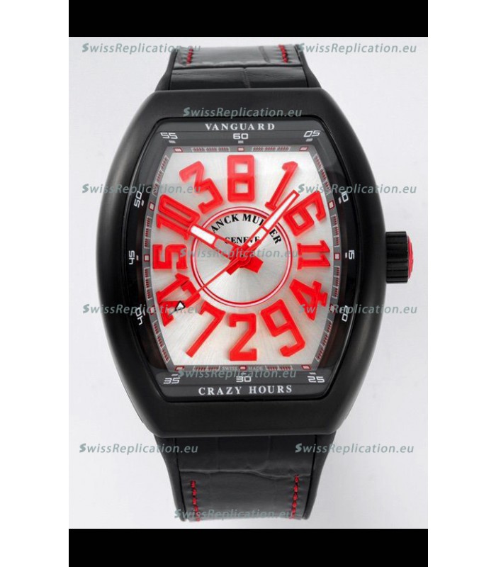 Franck Muller Vanguard Crazy Hours in DLC Coated Casing White Dial Swiss Replica Watch 