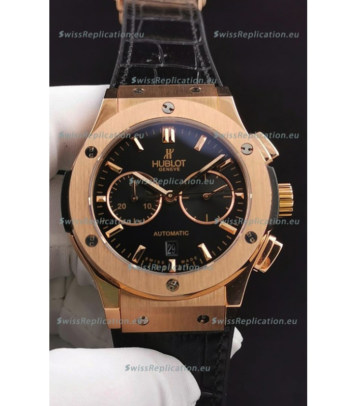 Hublot Classic Fusion Chronograph Rose Gold Casing Black Dial 1:1 Mirror Replica Watch 