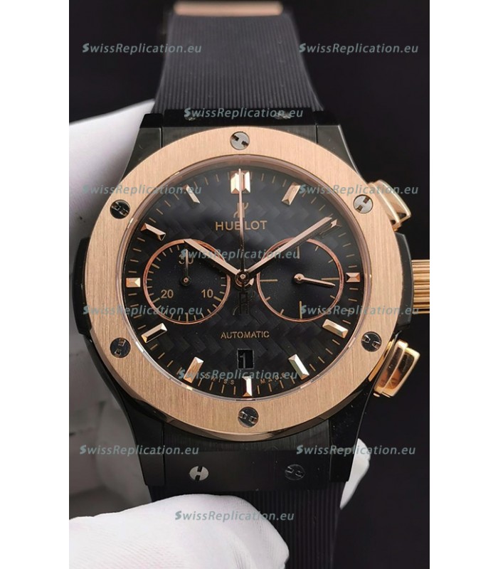 Hublot Classic Fusion Chronograph Ceramic Rose Gold Bezel Carbon Dial 1:1 Mirror Replica Watch 