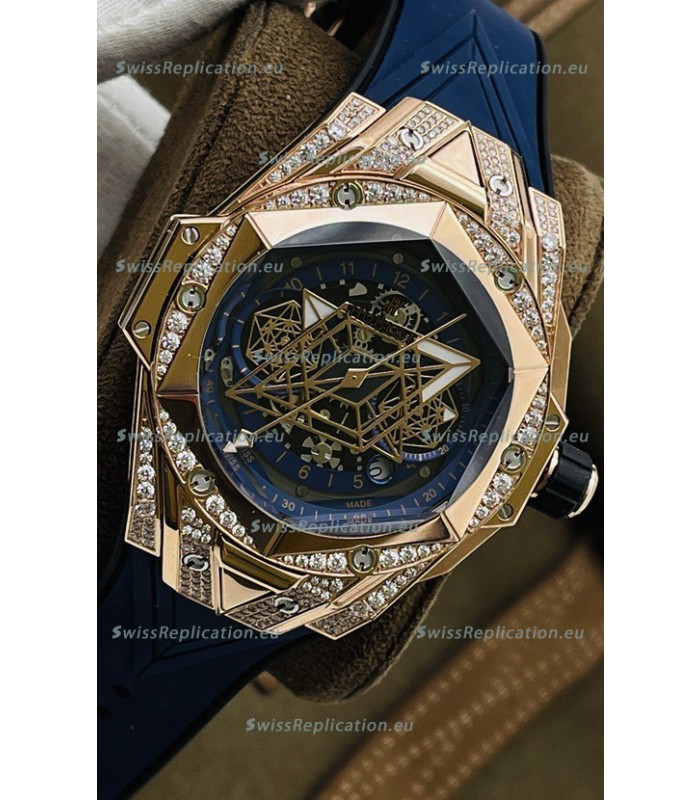 Hublot Big Bang UNICO Sang Bleu II Rose Gold Diamonds 1:1 Mirror Quality Swiss Replica Watch 