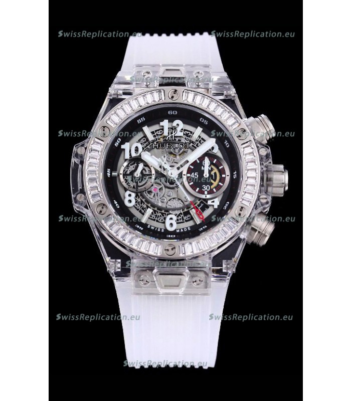 Hublot Big Bang Unico Plexiglass Casing 1:1 Mirror Edition Swiss Replica Watch White Strap