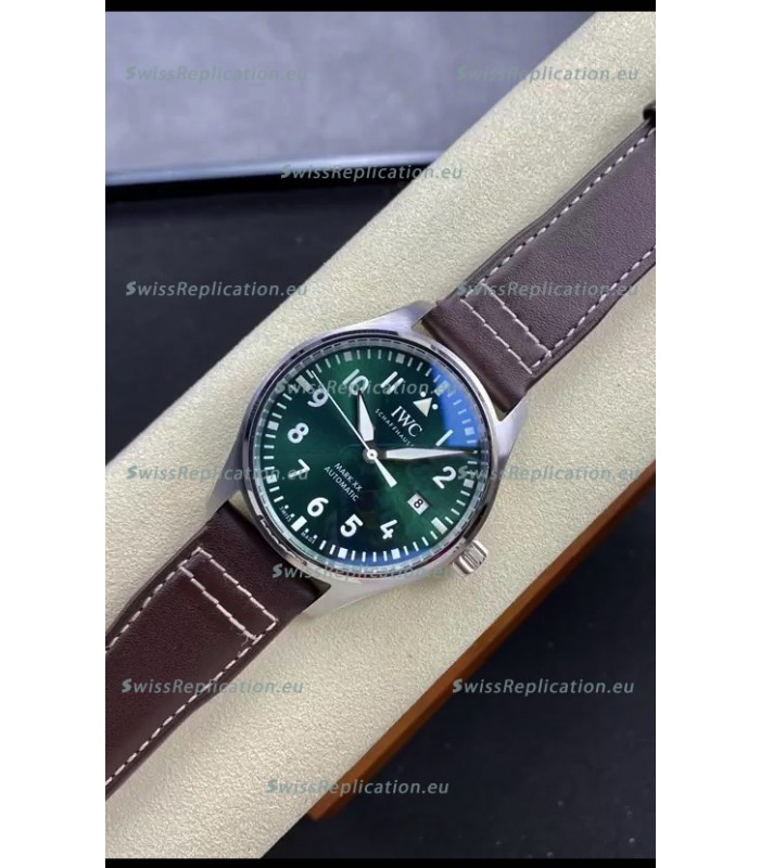 IWC Pilot MARK Series IW328205 1:1 Mirror Swiss Replica Watch in Green Dial Brown Strap