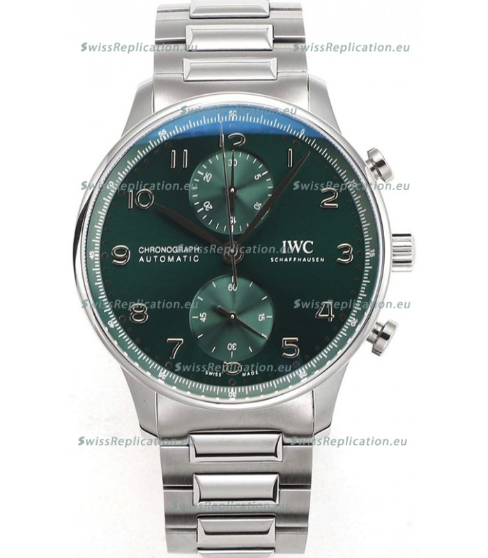 IWC Portuguese Chronograph Swiss Replica Watch in Steel Case Green Dial - 1:1 Mirror Replica Edition