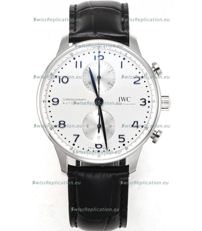 IWC Portuguese Chronograph Swiss Replica Watch in Steel Case White Dial - 1:1 Mirror Replica Edition