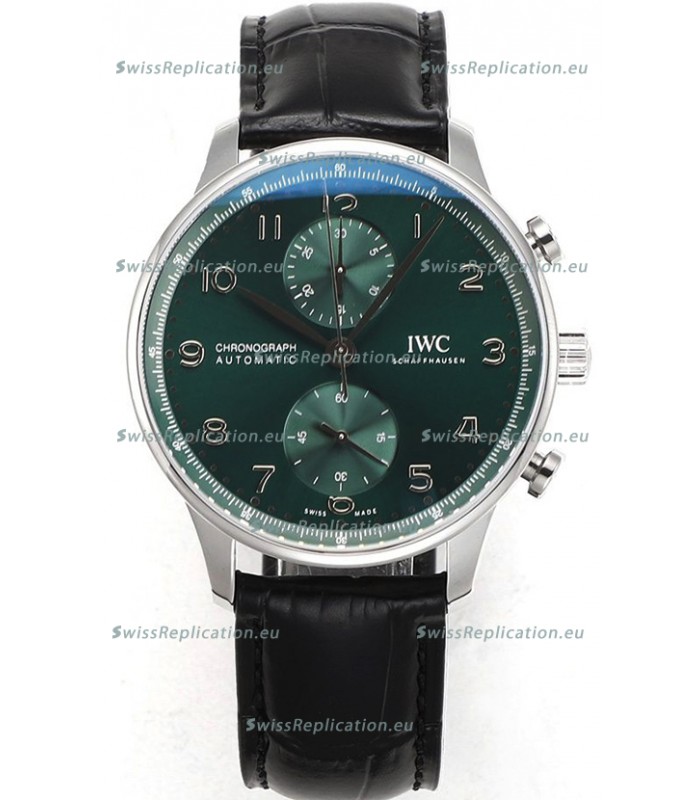 IWC Portuguese Chronograph Swiss Replica Watch in Steel Case Green Dial - 1:1 Mirror Replica Edition