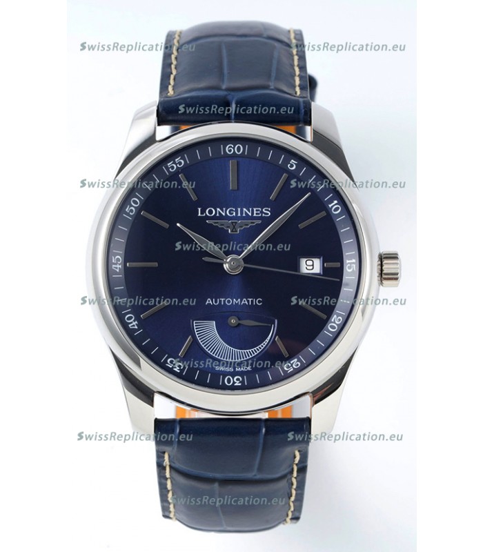 Longines Master Collection Automatic Power Reserve Blue Dial Swiss Replica Watch Leather Strap
