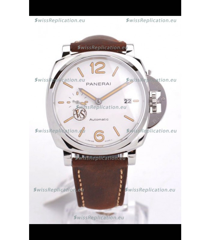 Panerai Luminor DUE PAM1046 White Dial 42MM 1:1 Mirror Quality - 904L Steel in Leather Strap 