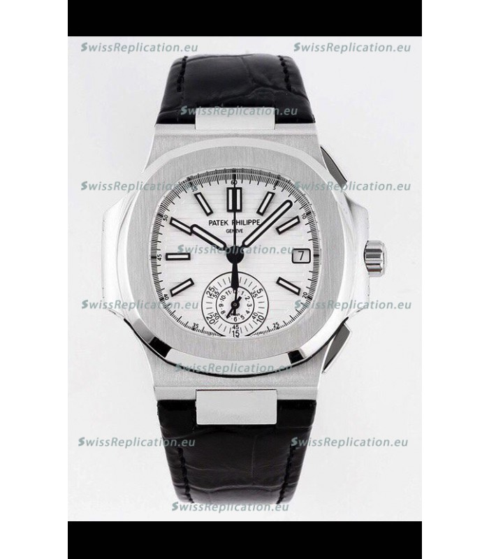 Patek Philippe Nautilus 5980/1A 904L Steel Case in White Dial Leather Strap - 1:1 Mirror Replica