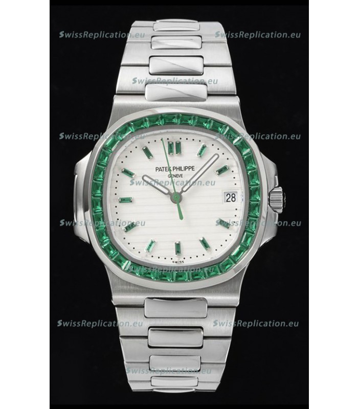 Patek Philippe Nautilus 5711 White Dial 1:1 Mirror Replica in 904L Steel with Rubies Bezel