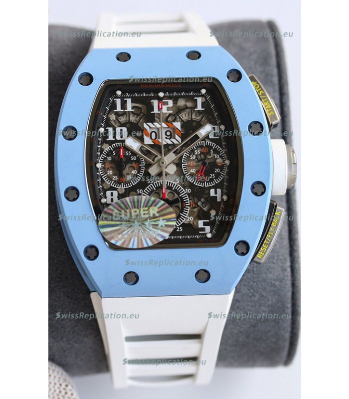 Richard Mille RM011 Blue Ceramic Casin White Rubber Strap 1:1 Mirror Swiss Replica Watch 