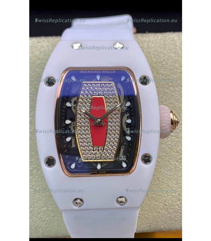 Richard Mille RM-07-01 Diamonds Dial White Ceramic Ladies 1:1 Swiss Replica Watch 
