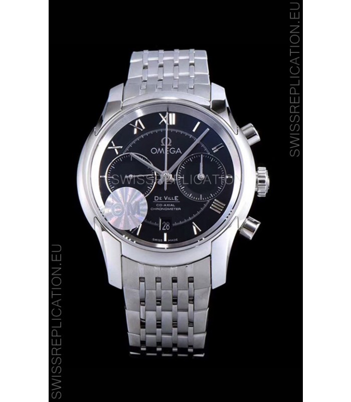 Omega De Ville Chronograph 1:1 Mirror Replica Watch in Black Dial 42MM