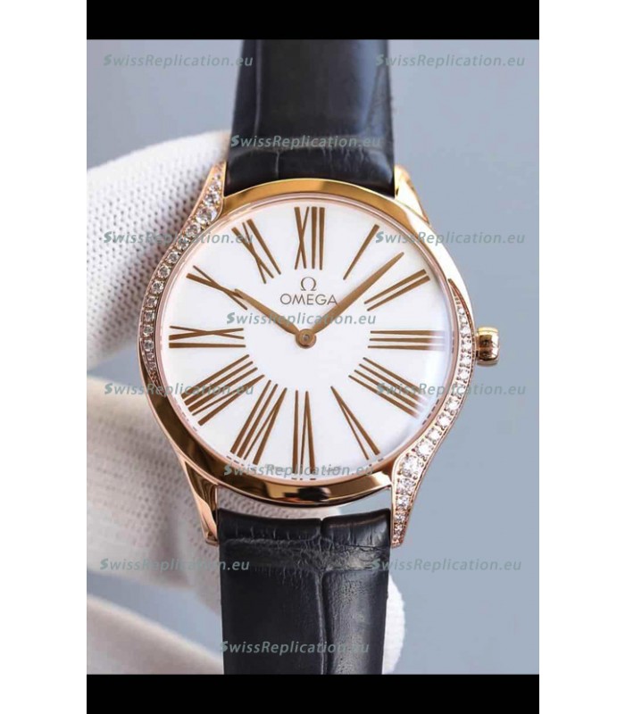 Omega De Ville Tresor Edition Swiss Quartz Watch 36MM Rose Gold Casing White Dial