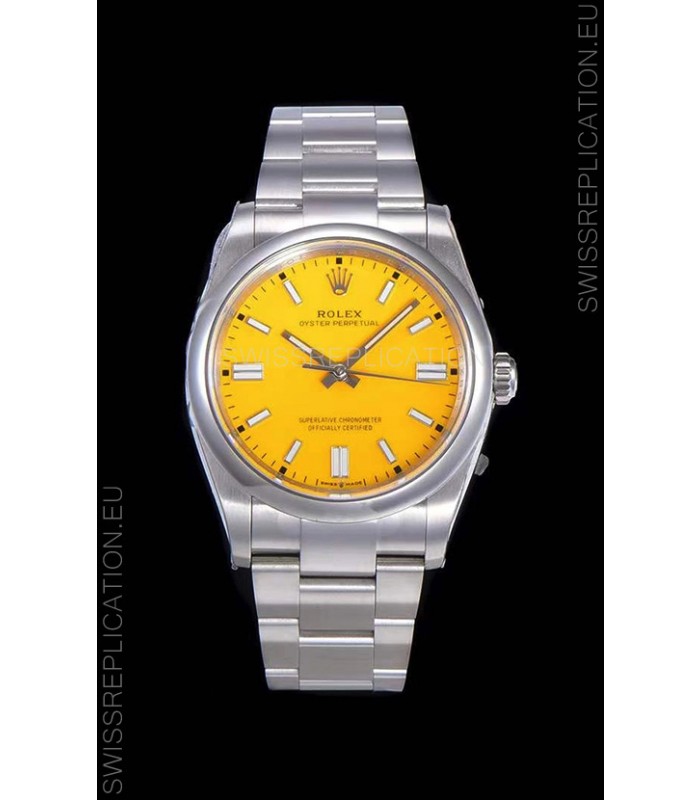 Rolex Oyster Perpetual REF#124300 41MM Cal.3230 Movement Swiss Replica Yellow Dial 904L Steel 1:1 Mirror Replica Watch