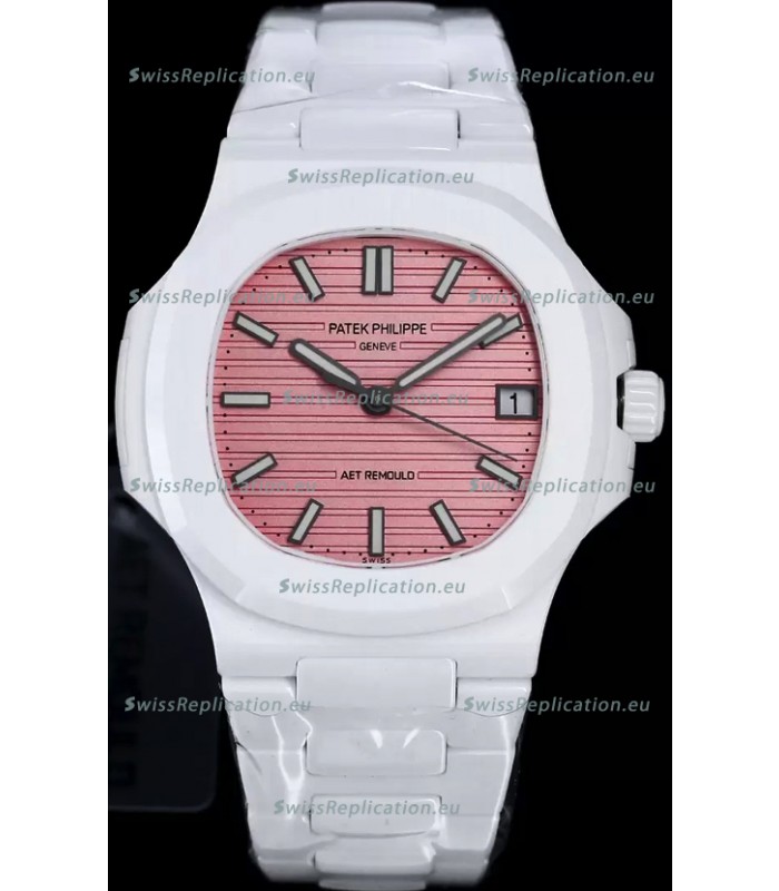 Patek Philippe Nautilus 5711 AET Remould White Ceramic Edition Pink Dial Swiss Replica Watch