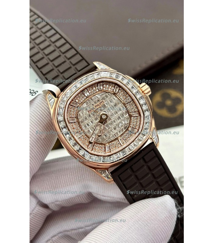 Patek Philippe Aquanaut 5062/450R-001 Rose Gold Diamonds Paved Swiss Replica Watch 