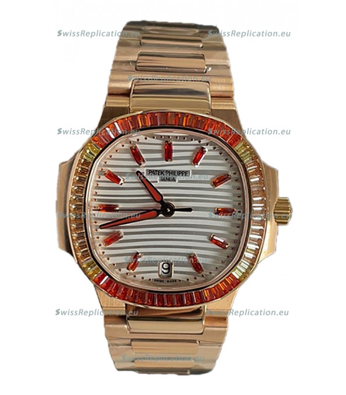 Patek Philippe Nautilus 7118R 35MM 1:1 Rose Gold Case White Dial 1:1 Mirror Replica Watch