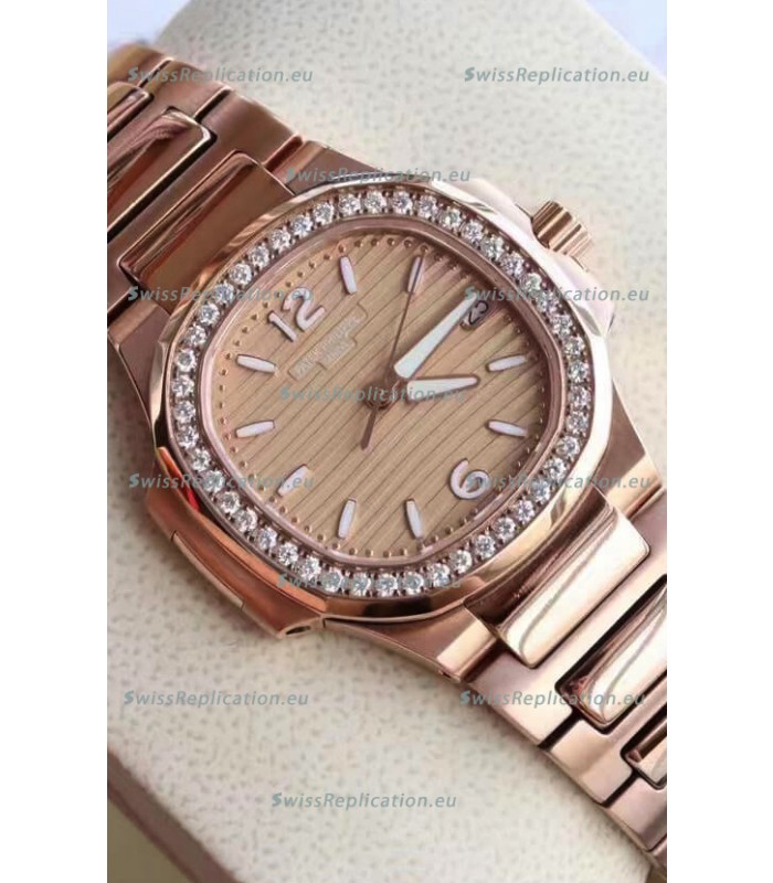 Patek Philippe Nautilus 7010/1GR-012 32MM 1:1 Mirror Replica - Genuine Diamonds on Bezel 