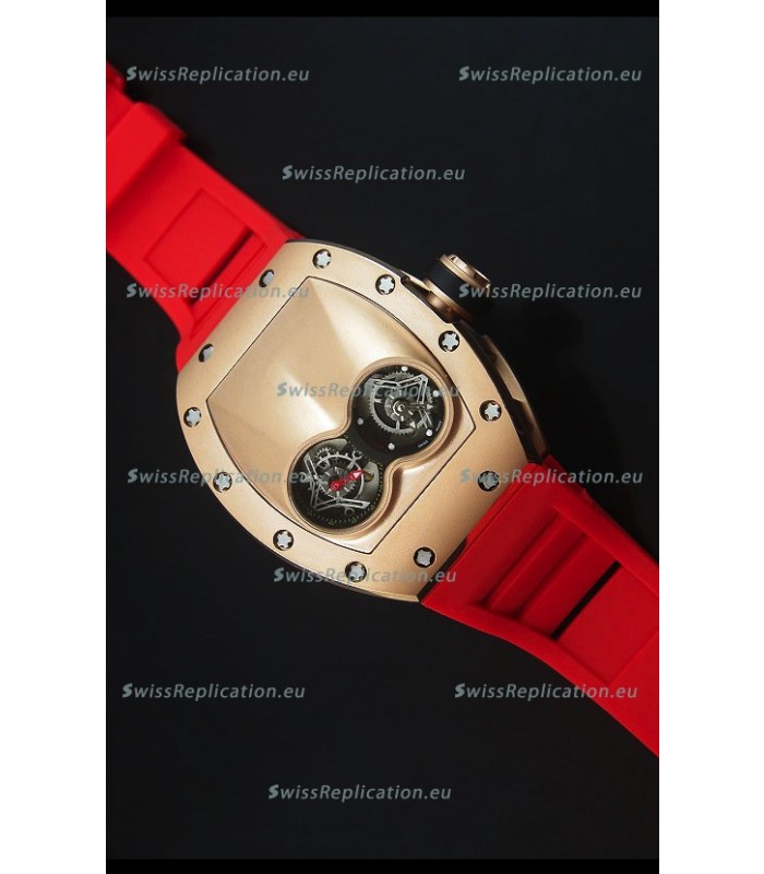 Richard Mille RM053 Tourbillon Pablo Mac Donough Pink Gold Case Red Strap Swiss Watch
