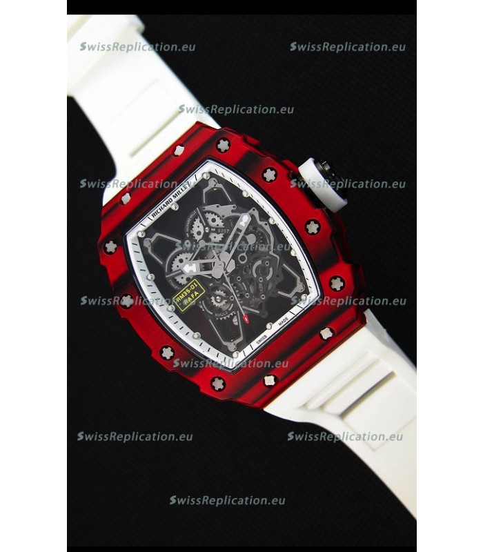 Richard Mille RM35-01 One Piece Red Forged Carbon Case Watch in White Strap