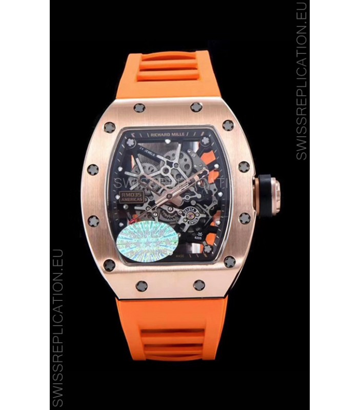 Richard Mille RM035 AMERICAS 18K Rose Gold Replica Watch in Orange Strap