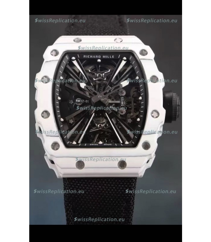 Richard Mille RM12-01 White Carbon Fiber Case Genuine Tourbillon Movement 1:1 Mirror Replica Watch