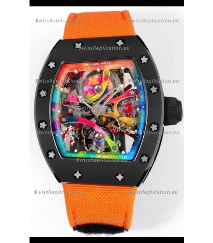 Richard Mille Super Clone RM68-01 Black Ceramic Casing Nylon Strap Tourbillon Swiss Replica