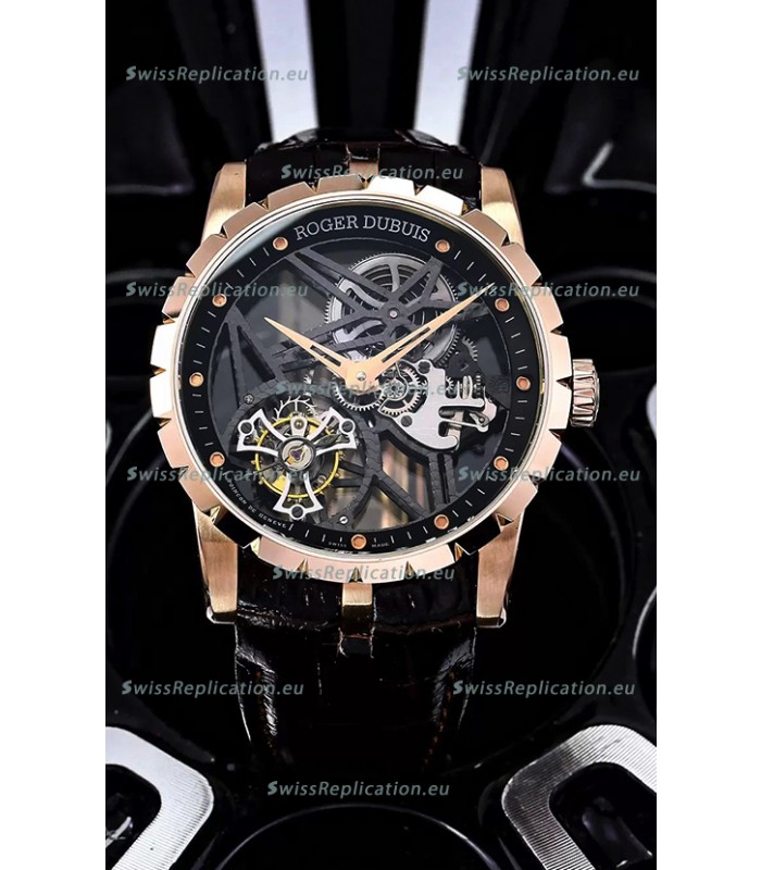 Roger Dubuis Excalibur Spider Flying Tourbillon Skeleton Rose Gold Casing 42MM 1:1 Mirror Swiss Watch