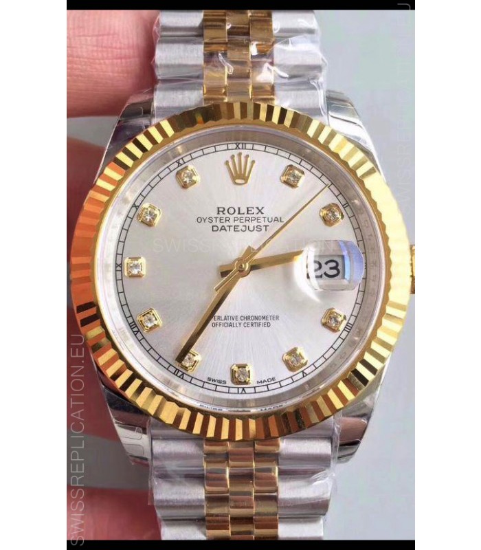Rolex Datejust 41MM Cal.3135 Movement Swiss Replica Watch in 904L Steel Two Tone Casing Gold Dial