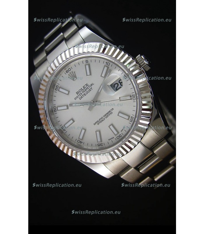 Rolex Datejust II 41MM with Cal.3136 Movement Swiss Replica Watch in White Dial Stick Markers 