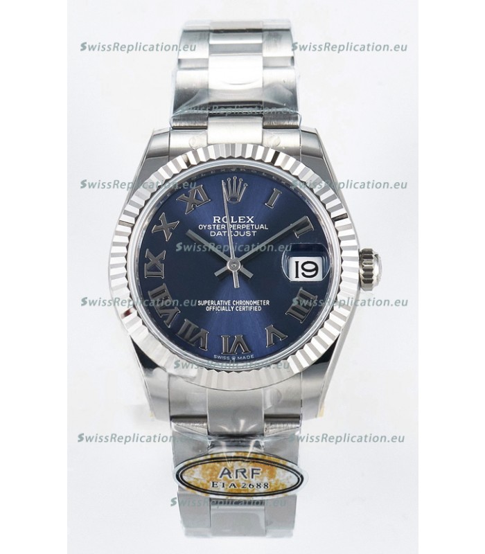 Rolex Super Clone Datejust ETA 2688 Movement 31MM Stainless Steel Blue Roman Dial Watch 