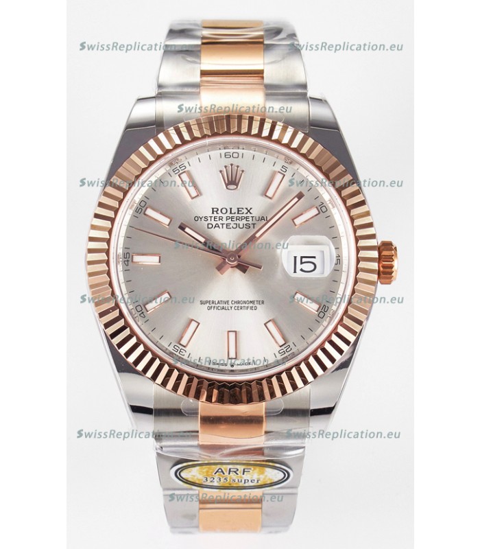 Rolex Super Clone Datejust ETA 3235 Movement 41MM Two Tone Rose Gold Plating Steel Dial Watch