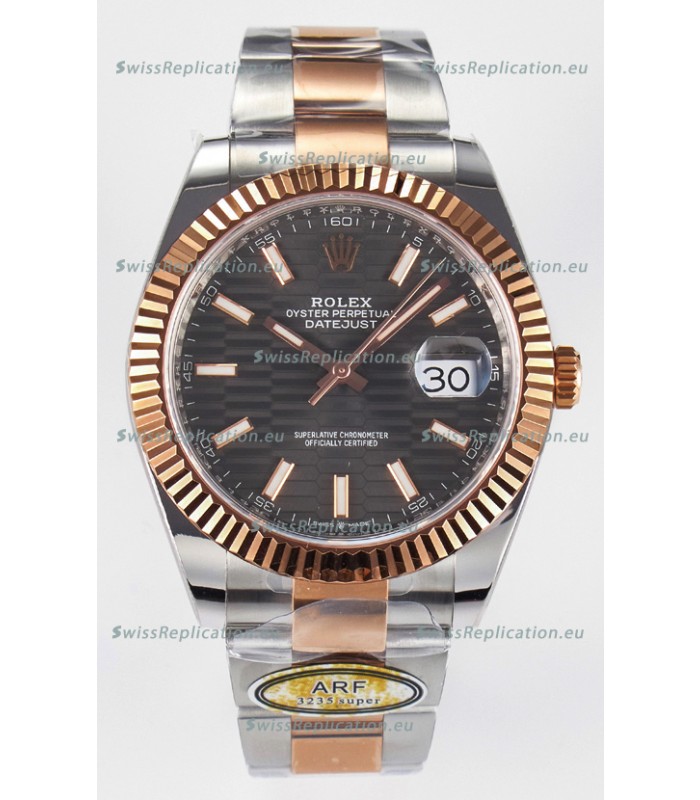 Rolex Super Clone Datejust ETA 3235 Movement 41MM Two Tone Rose Gold Plating Fluted Dial Watch