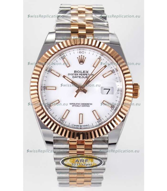 Rolex Super Clone Datejust ETA 3235 Movement 41MM Two Tone Rose Gold Plating White Dial Watch