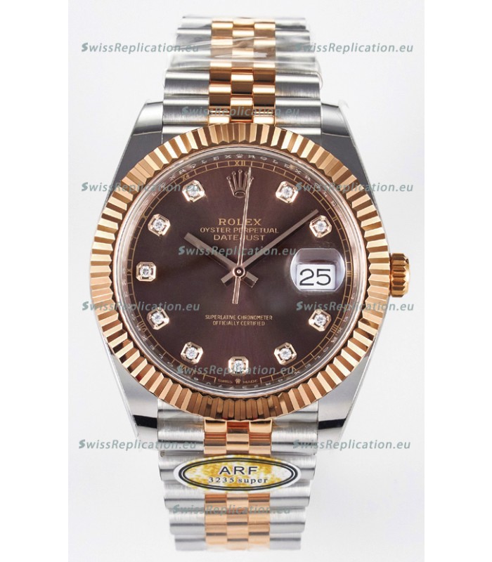 Rolex Super Clone Datejust ETA 3235 Movement 41MM Two Tone Rose Gold Plating Brown Dial Watch