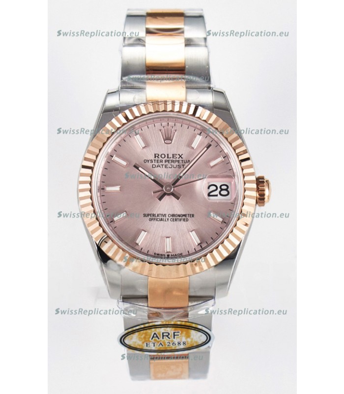 Rolex Super Clone Datejust ETA 2688 Movement 31MM Two Tone Rose Gold Swiss Champange Dial
