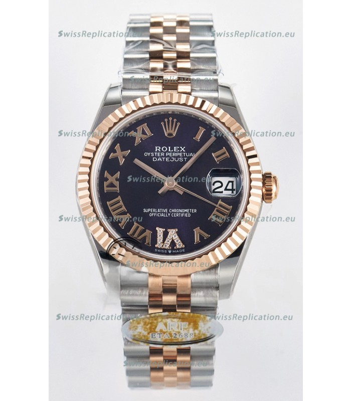 Rolex Super Clone Datejust ETA 2688 Movement 31MM Two Tone Rose Gold Swiss Purple Dial
