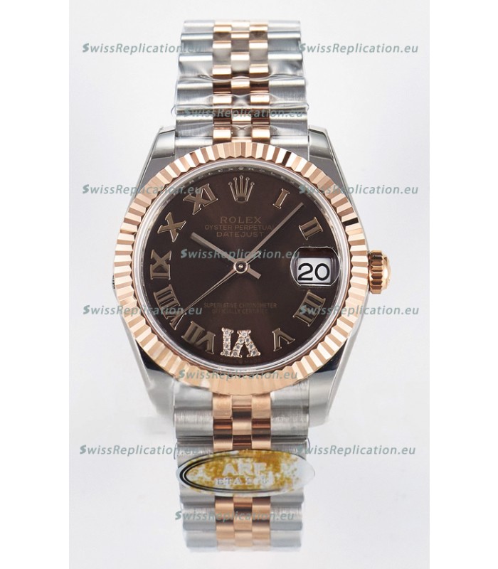 Rolex Super Clone Datejust ETA 2688 Movement 31MM Two Tone Rose Gold Swiss Brown Dial