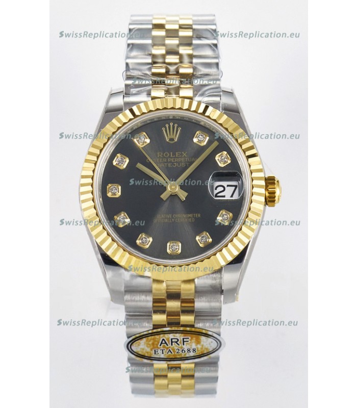 Rolex Super Clone Datejust ETA 2688 Movement 31MM Two Tone Yellow Gold Swiss Grey Dial