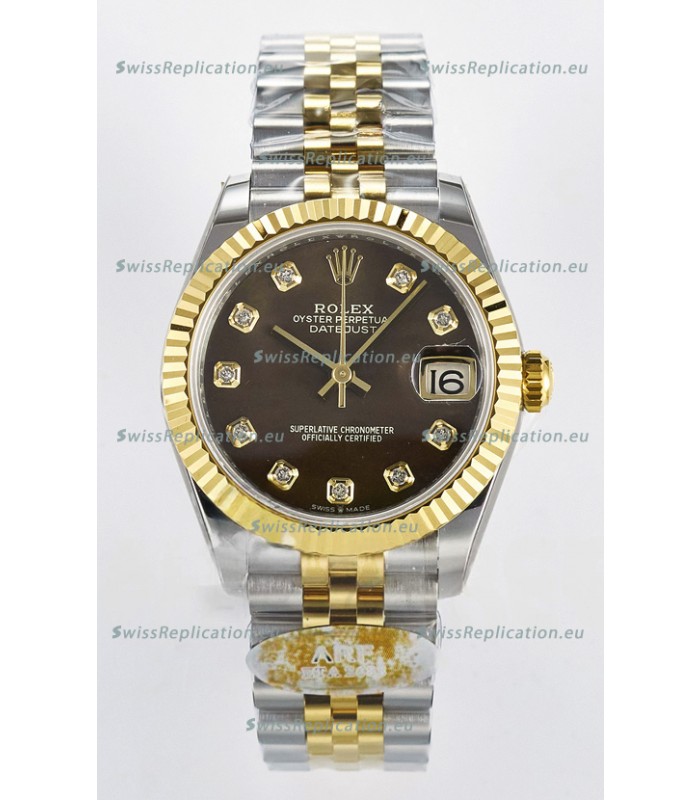 Rolex Super Clone Datejust ETA 2688 Movement 31MM Two Tone Yellow Gold Swiss Brown Dial