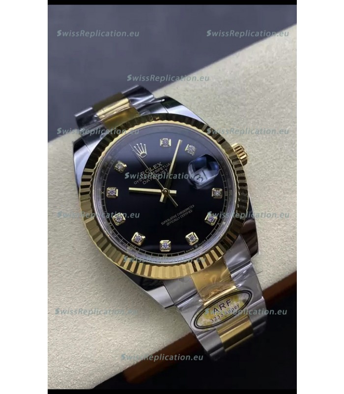 Rolex Datejust M126333 41MM ETA3235 72 Hours Power Black Diamonds Dial Oyster 1:1 Mirror Replica Yellow Gold 904L Steel
