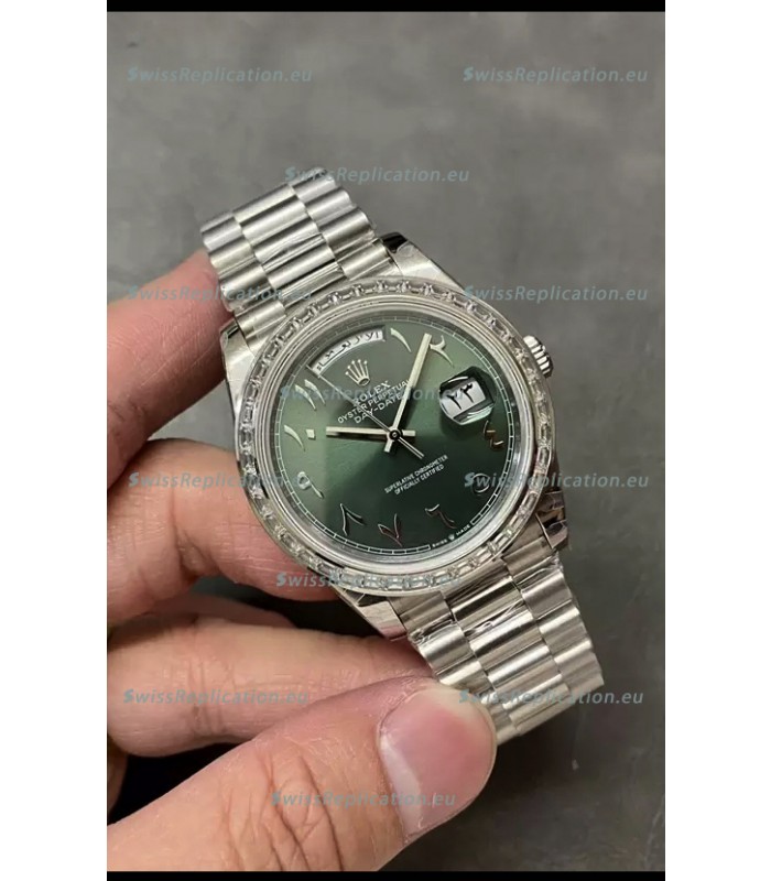 Rolex Day Date Presidential Stainless Steel Olive Green Arab Dial Watch 40MM - 1:1 Mirror Quality