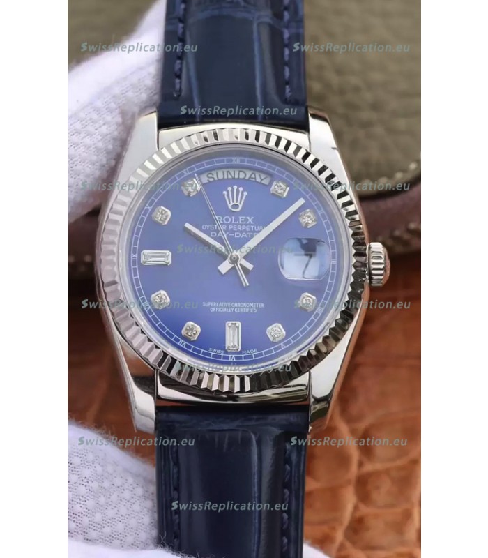 Rolex Day Date 904L Steel Casing Watch in Blue Dial 36MM - 1:1 Mirror Quality 