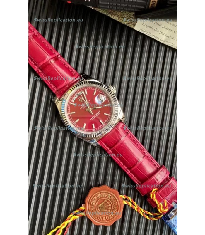 Rolex Day Date 904L Steel Casing Watch in Red Dial 36MM - 1:1 Mirror Quality 