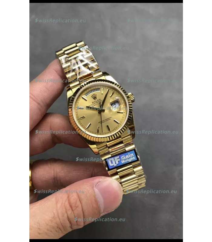 Rolex Day Date Super Clone Yellow Gold Case and Dial Stick Numerals Watch 36MM - 1:1 Mirror Quality