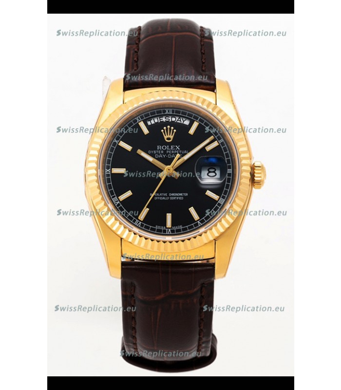 Rolex Day Date Yellow Gold 904L Steel Casing Watch in Black Dial 36MM - 1:1 Mirror Quality