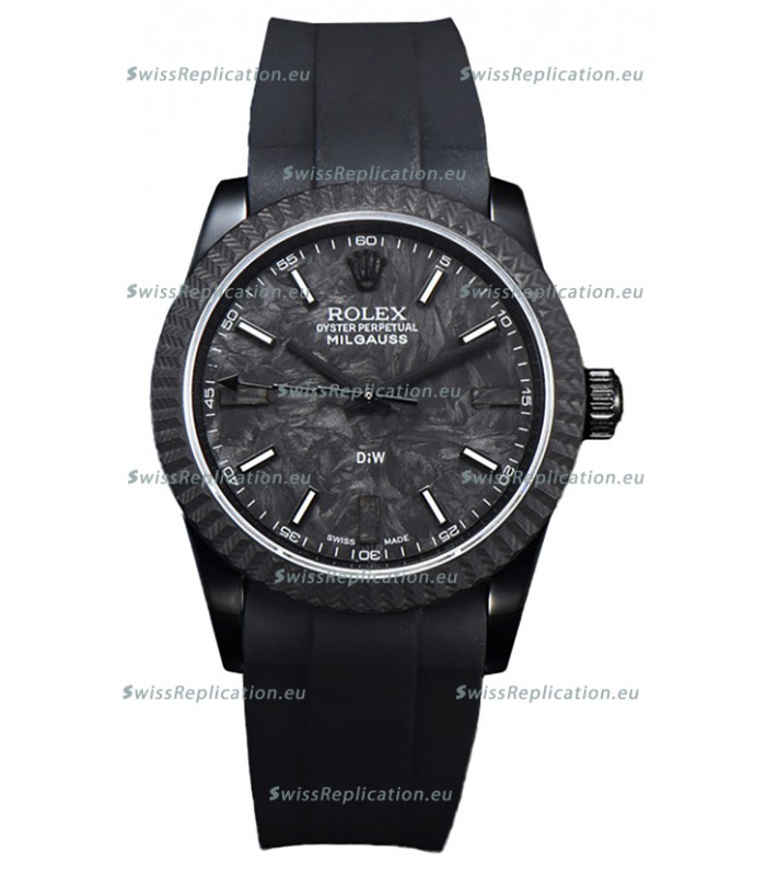 Rolex Milgauss DiW Black Carbon Casing Watch - ETA2836 Automatic Movement in Black Strap 