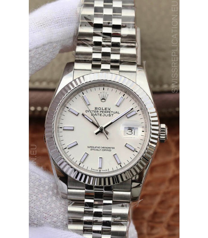 Rolex Datejust 36MM ETA-3135 Movement Swiss Replica in 904L Steel in White Dial 