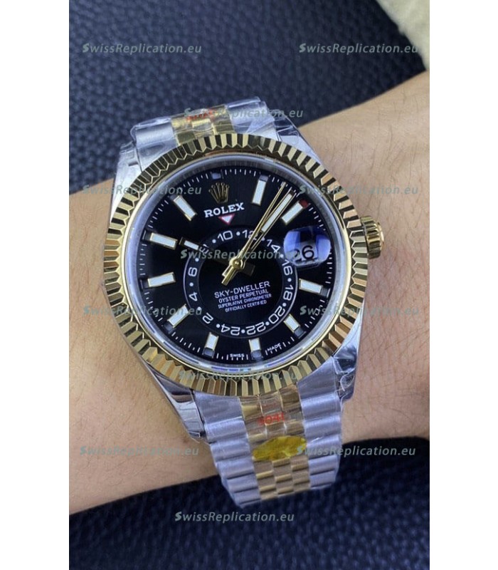 Rolex Sky-Dweller REF# M336933 Black Dial Watch in Yellow Gold 904L Steel Case 1:1 Mirror Replica